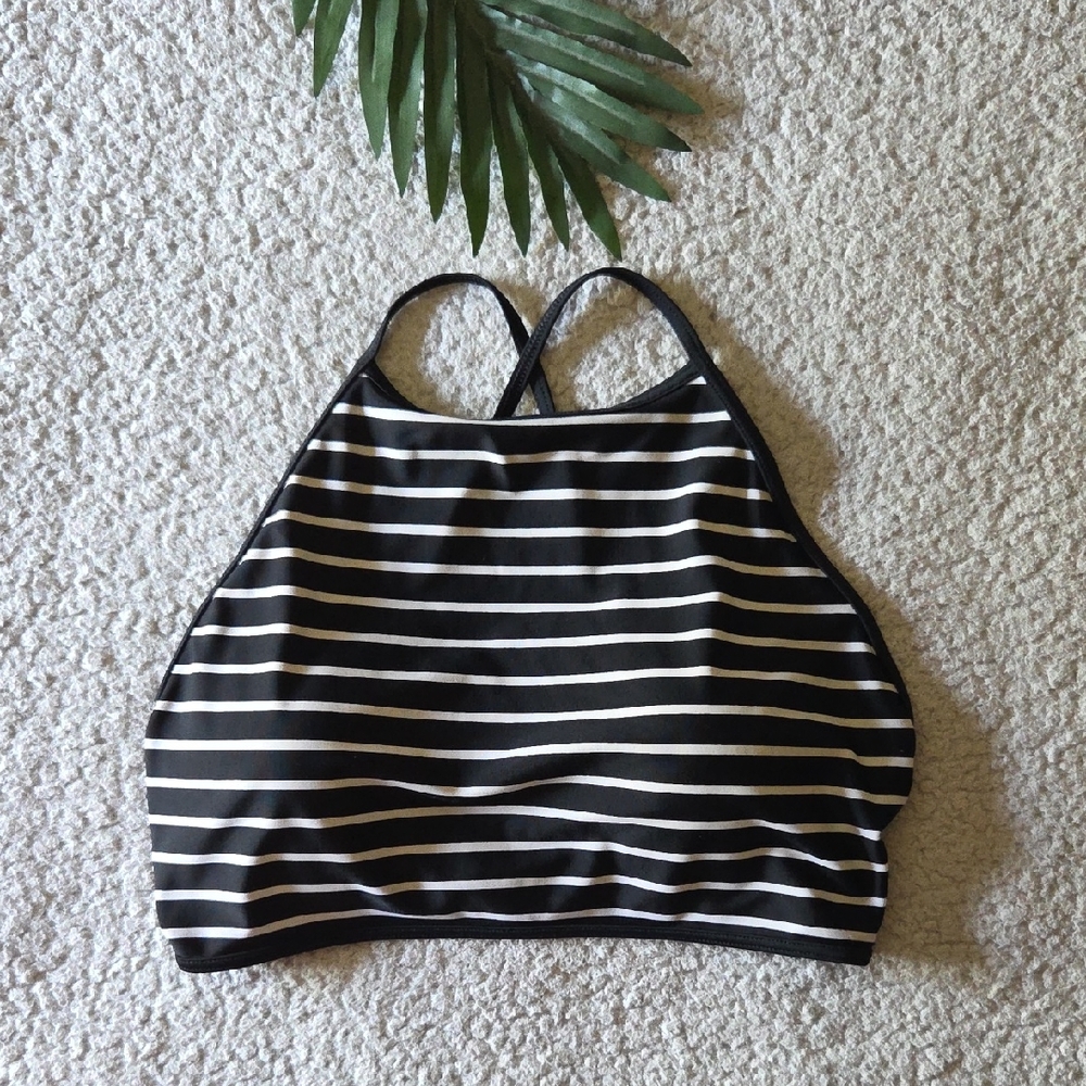 Aerie High Neck Striped Criss Cross Crop Bikini Top